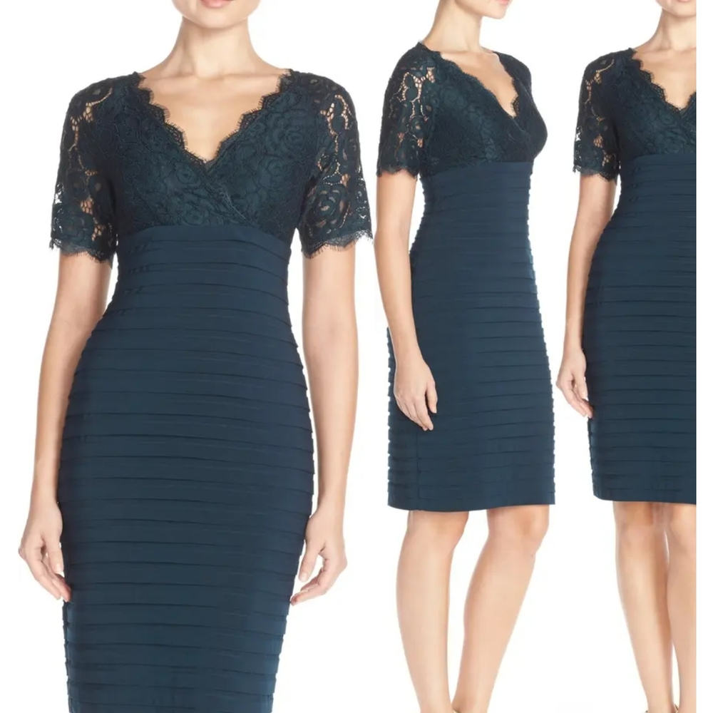 NWT Adrianna Papell Lace & Pleat Jersey Sheath Dress